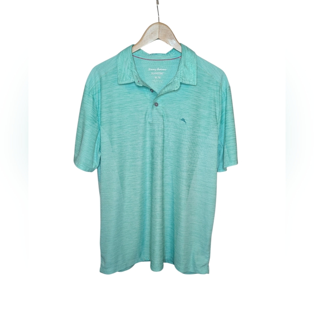 Tommy Bahama Shirt XL Teal Golf Polo Island Zone Performance Coastal Marlin Logo
